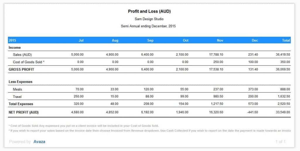 Profit & Loss Report Details
