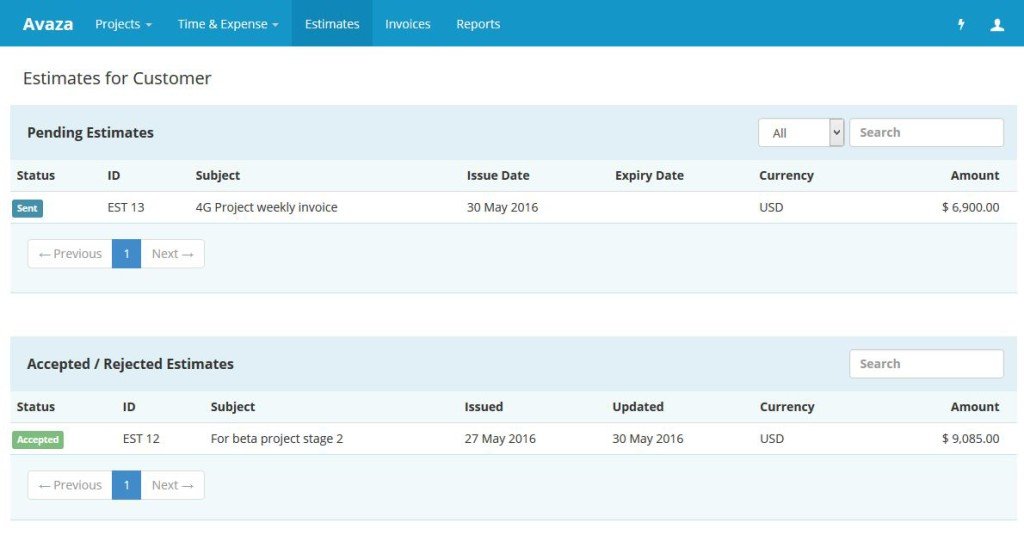 Customer Portal Estimate Overview