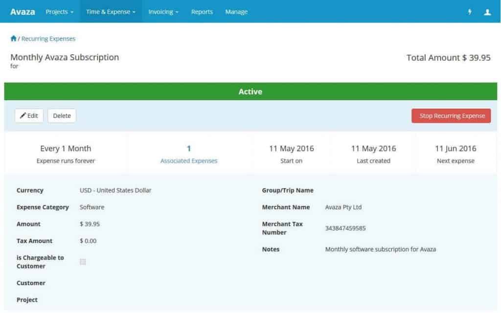 Recurring Expense - Details