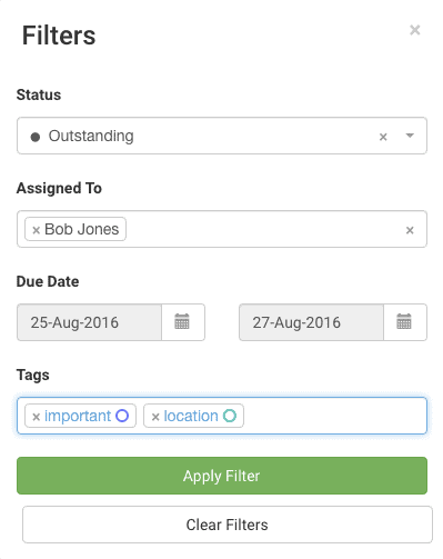 Filter Tasks by Status, Assigned To, Due Date and Tags