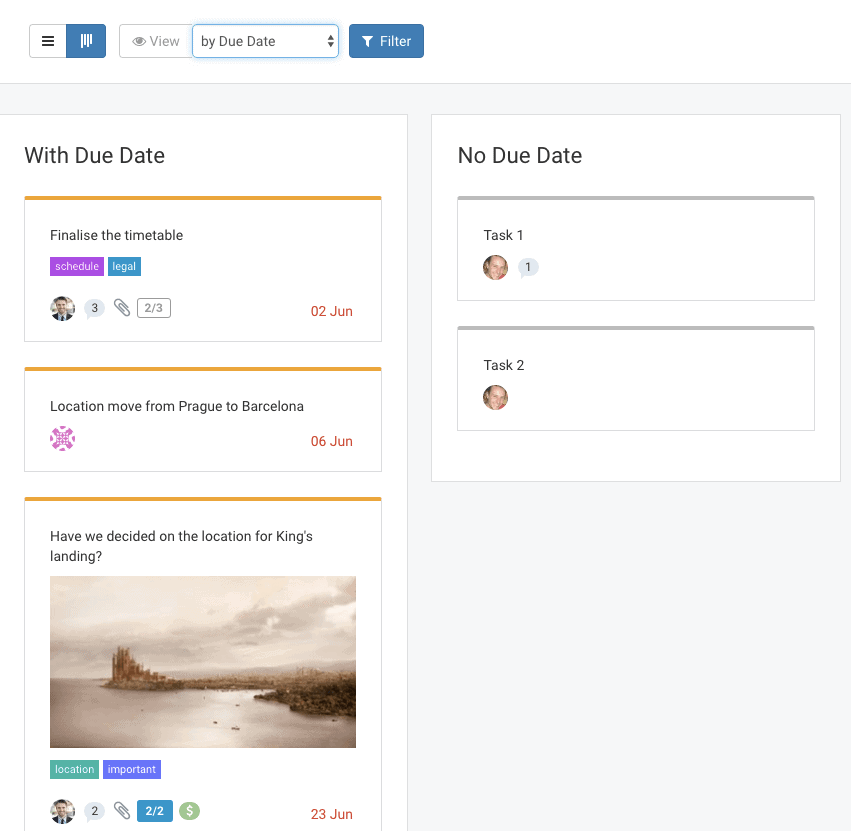 Group Cards by Due Date