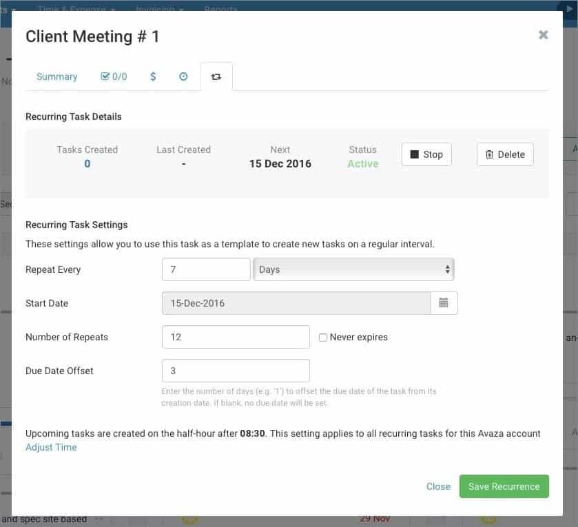 Active Recurring Tasks
